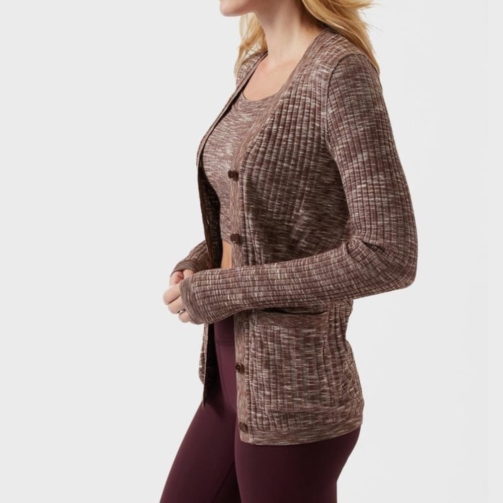 Athleta women’s Revolve stretch Cardigan space dye cardi mahogany heathe…